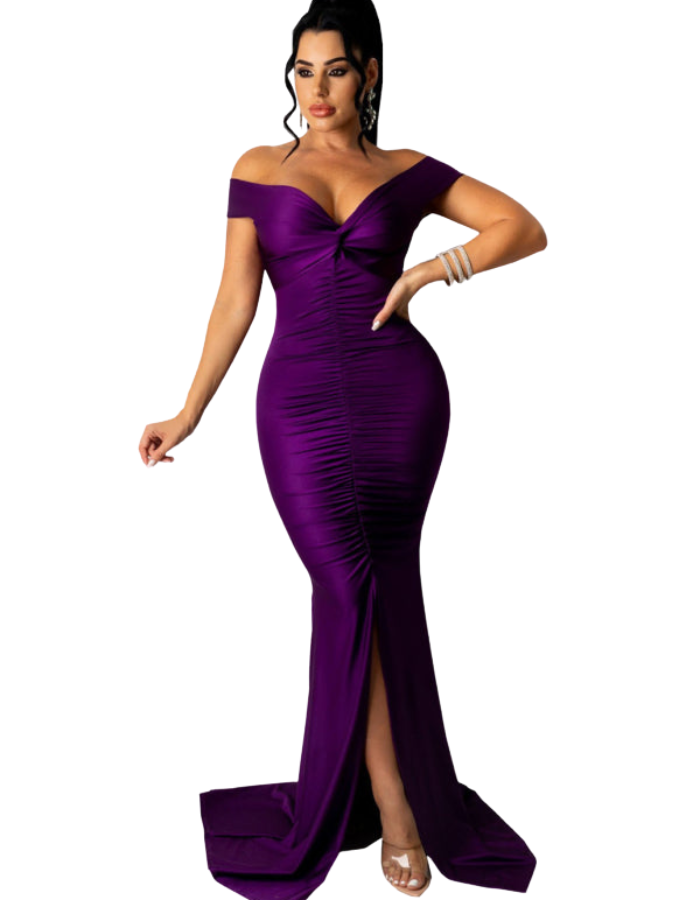 SHOPIQAT Women's Solid Colour Big V Neck Skinny Ruched Dress - Premium from shopiqat - Just $12.900! Shop now at shopiqat